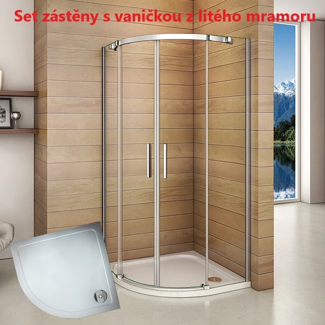 H K - Štvrťkruhový sprchovací kút HARMONY S4 90 cm s dvojdielnymi posuvnými dverami a sprchovou vaničkou z liateho mramoru SE-HARMONYS490 / ROCKY-90Q