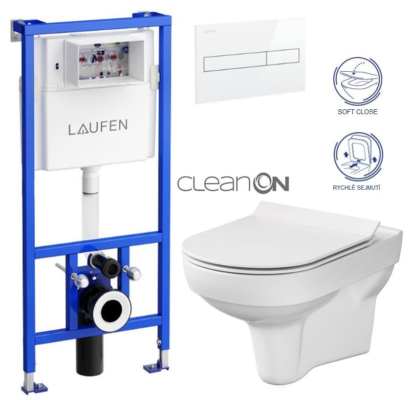 E-shop LAUFEN Rámový podomietkový modul CW1 SET s bielym tlačidlom + WC CERSANIT CITY NEW CLEANON + WC SEDENIE SLIM H8946600000001BI CI2