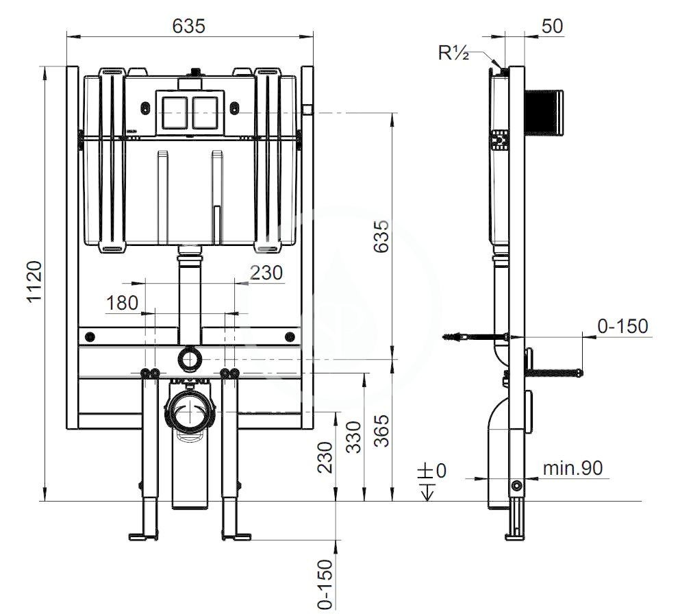 VILLEROY & BOCH - ViConnect Predstenová inštalácia Compact na závesné WC, 112 cm, so splachovacou nádržkou pod omietku (92247600)