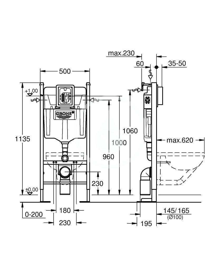 GROHE - Rapid SL Predstenová inštalácia s nádržkou na závesné WC (39145000)