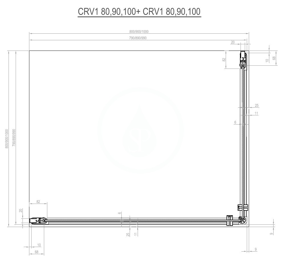 RAVAK - Chrome Rohový sprchovací kút dvojdielny CRV1-100, 980 mm – 1000 mm – farba biela, sklo transparent (1QVA0101Z1)