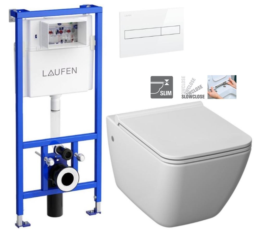 E-shop LAUFEN Rámový podomietkový modul CW1 SET s bielym tlačidlom + WC JIKA PURE + SEDADLO SLOWCLOSE duraplast H8946600000001BI PU2