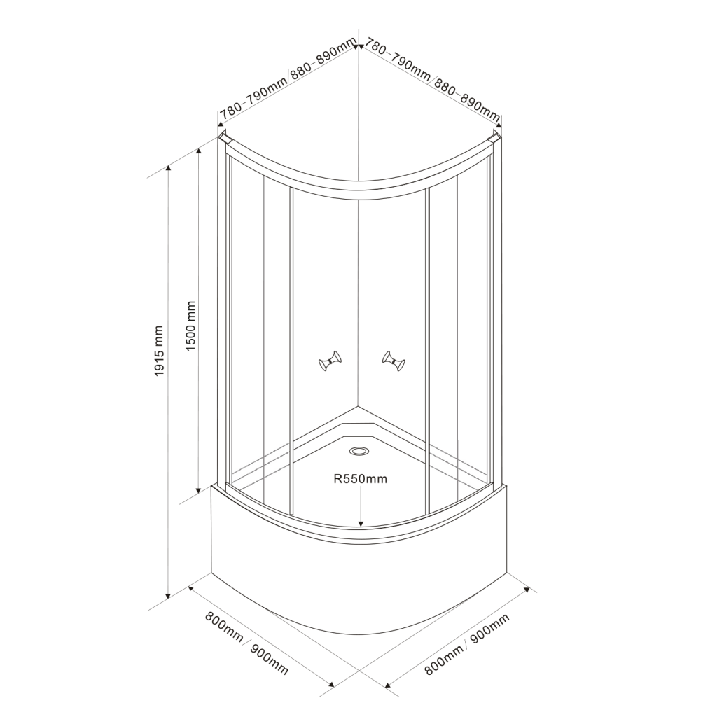 AQUALINE - ARLEN štvrťkruhová sprchová zástena 900x900mm, sklo Brick (BTR903)
