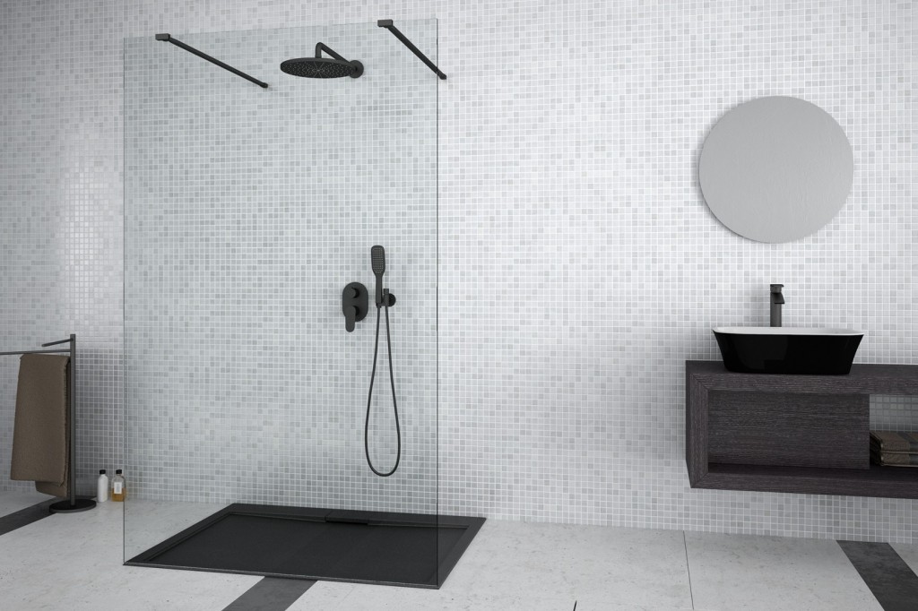 HOPA - Walk-in sprchovací kút AVEO DUE BLACK - Farba rámu zásteny - Hliník čierny, Pevná stena - Bez pevnej steny, Rozmer A - 120 cm, Rozmer C - 195 cm, Výplň - Číre bezpečnostné sklo