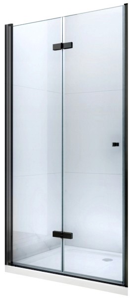 MEXEN - LIMA skladacie dvere 80x190 cm 6mm, čierne, transparent so stenovým profilom 856-080-000-70-00