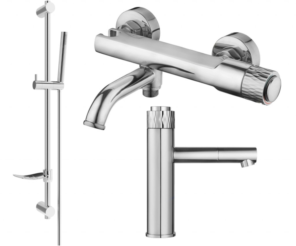 MEXEN/S - Diamond DF70 Set umývadlovej a vaňovej batérie s príslušenstvom, chróm 71503DF70-00
