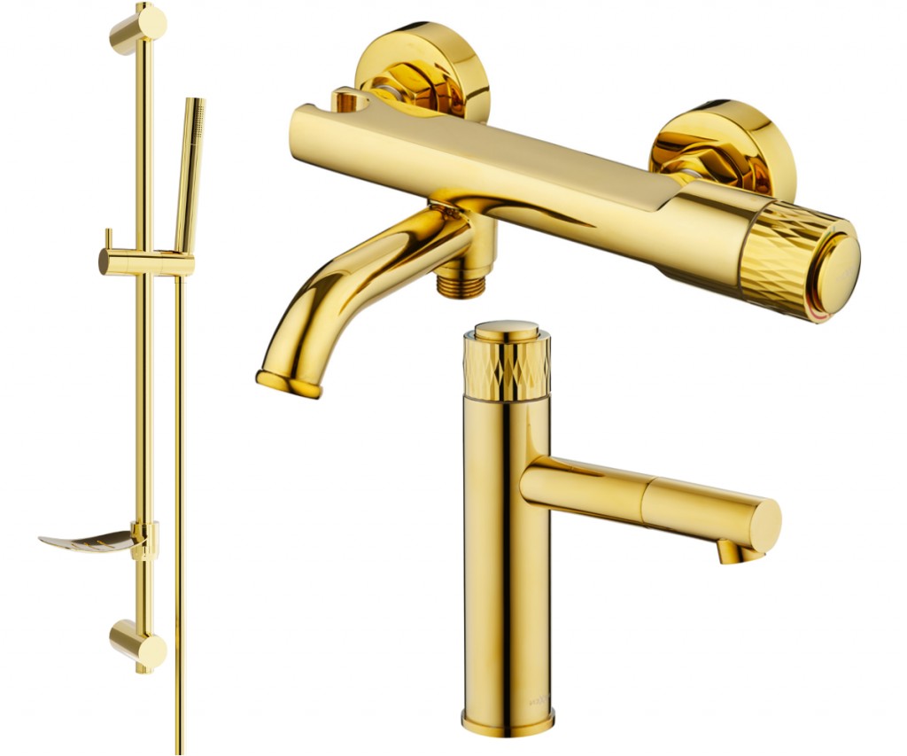 MEXEN/S - Diamond DF70 Set umývadlovej a vaňovej batérie s príslušenstvom, zlato 71503DF70-50