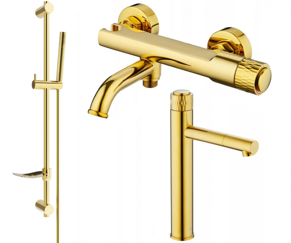 MEXEN/S - Diamond DF70 Set umývadlovej a vaňovej batérie s príslušenstvom, zlato 71513DF70-50