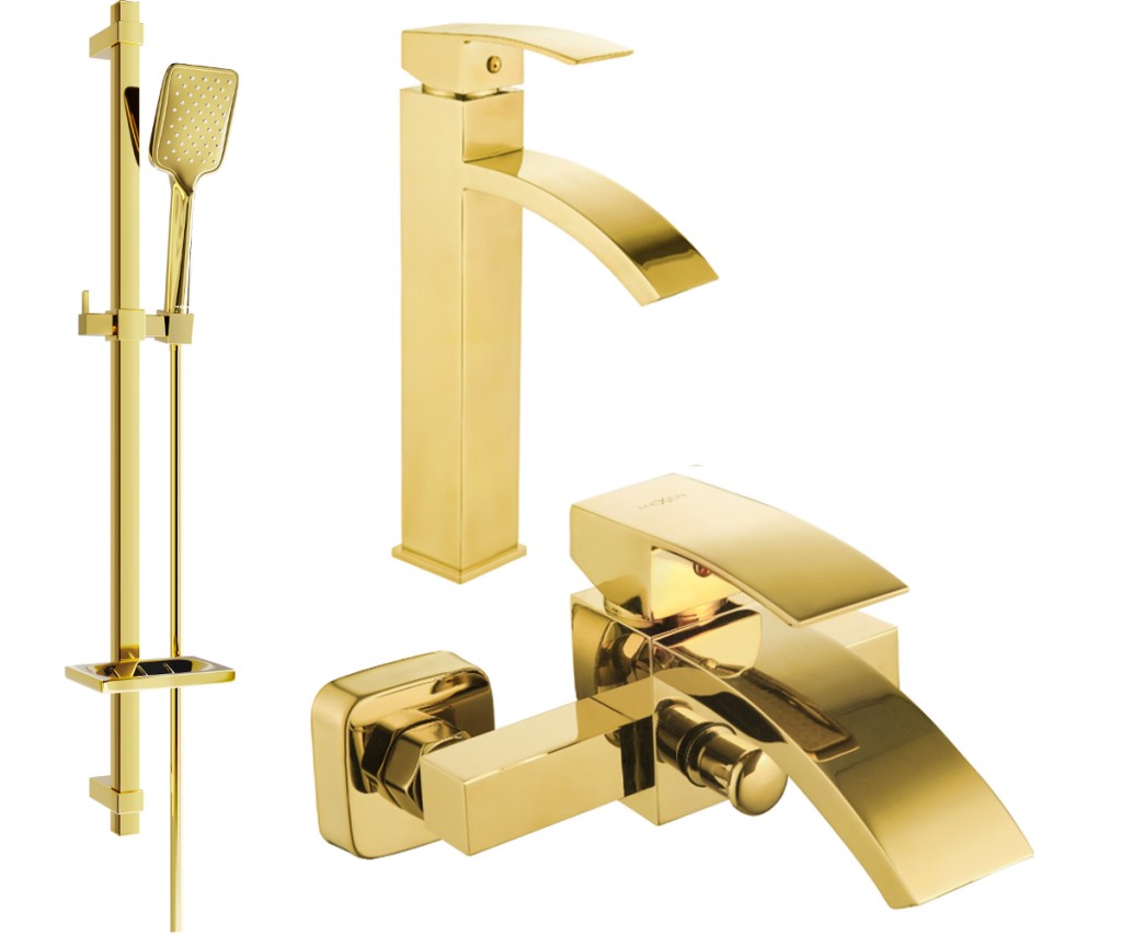 MEXEN/S - Libra DQ62 Set umývadlovej a vaňovej batérie s príslušenstvom, zlato 745113DQ62-50