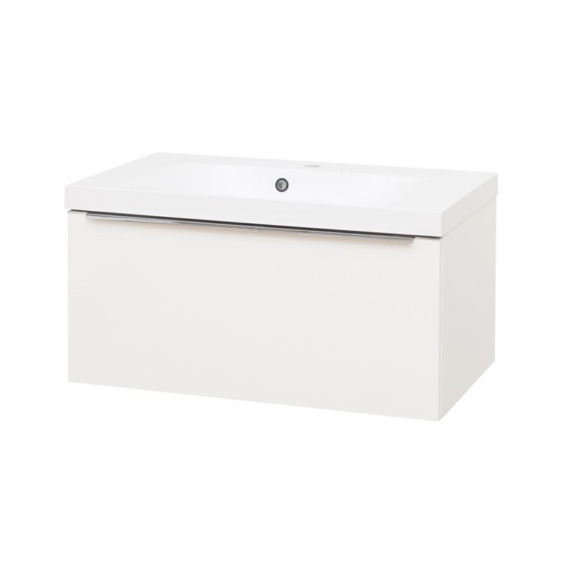 MEREO - Mailo, kúpeľňová skrinka s umývadlom z liateho mramoru 81 cm, biela, chróm madlo CN516M