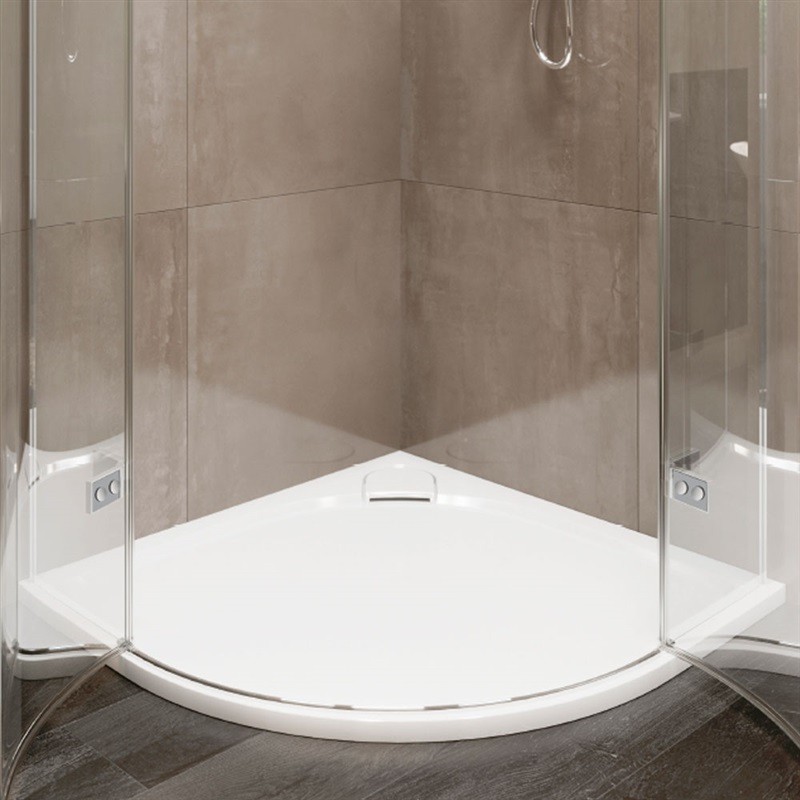 MEREO - Štvrťkruhová sprchová vanička s oblým krytom sif., 90x90x3 cm, vr. sif., bez nožičiek, liaty mramor (CV05CS)
