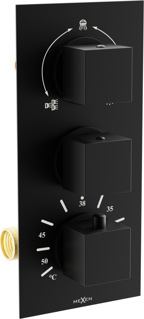 MEXEN - Cube termostatická batérie sprcha / vaňa 3-output, čierna 77503-70