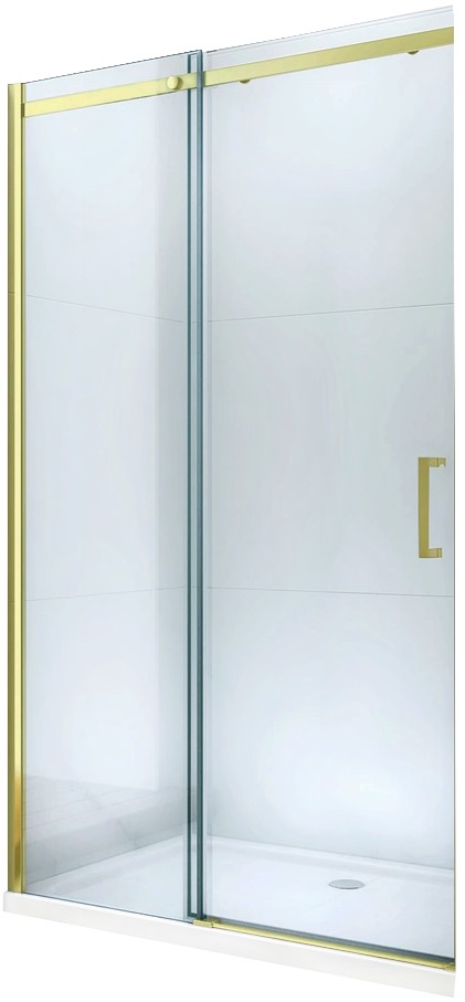 MEXEN - OMEGA posuvné dvere 100x190 cm 8 mm zlatá, transparent so sadou pre niku 825-100-000-50-00
