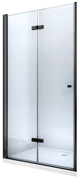 MEXEN - LIMA skladacie dvere 90x190 cm 6mm, čierne, transparent so stenovým profilom 856-090-000-70-00