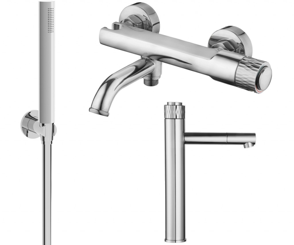 MEXEN/S - Diamond R70 Set umývadlovej a vaňovej batérie s príslušenstvom, chróm 71513R70-00