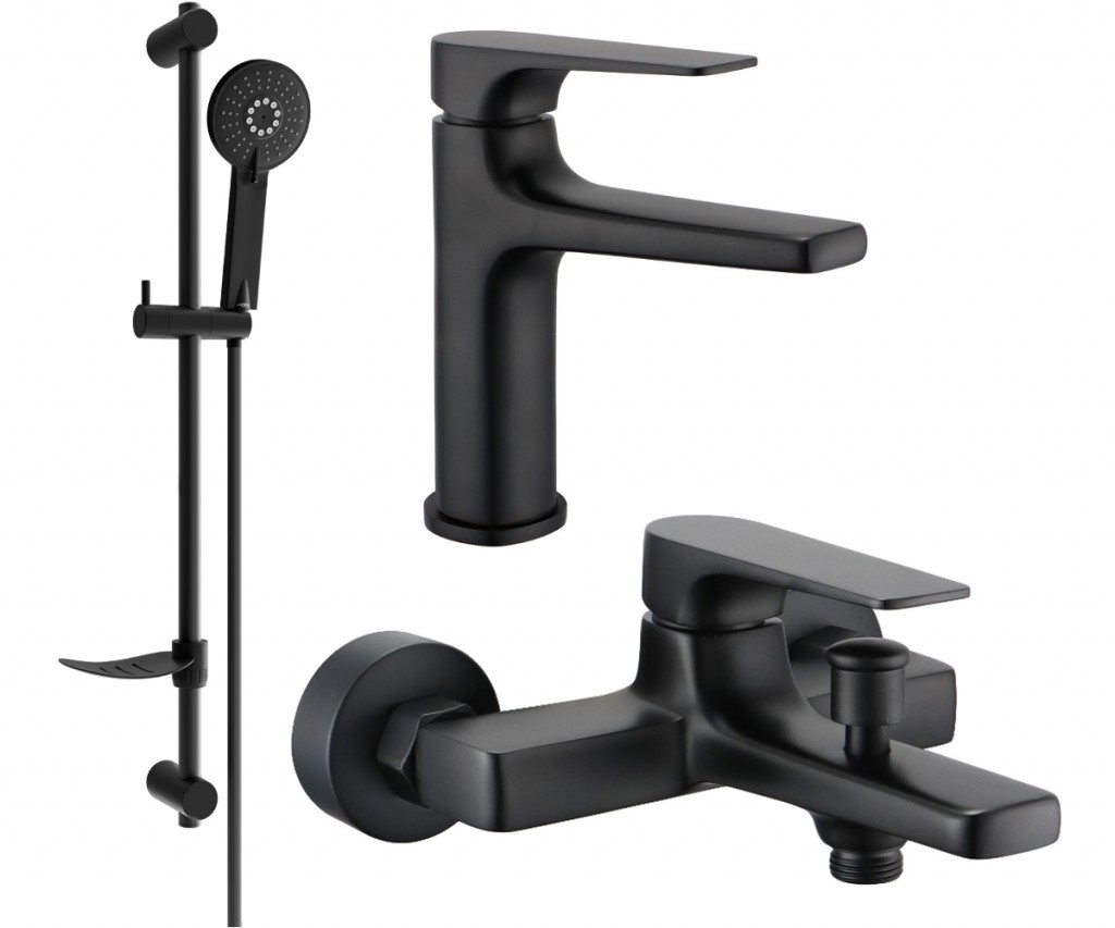MEXEN/S - Lynx DF40 Set umývadlovej a vaňovej batérie s príslušenstvom, čierna 745903DF40-70