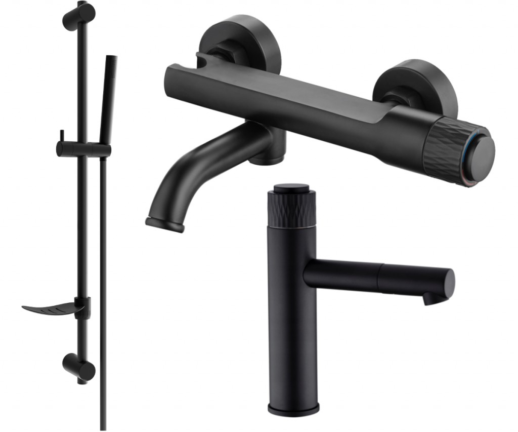 MEXEN/S - Diamond DF70 Set umývadlovej a vaňovej batérie s príslušenstvom, čierna 71503DF70-70