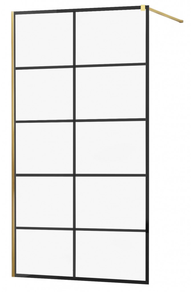 MEXEN/S - KIOTO Sprchová zástena WALK-IN 70x200 cm 8 mm, zlatá, čierny vzor 1 800-070-101-50-77