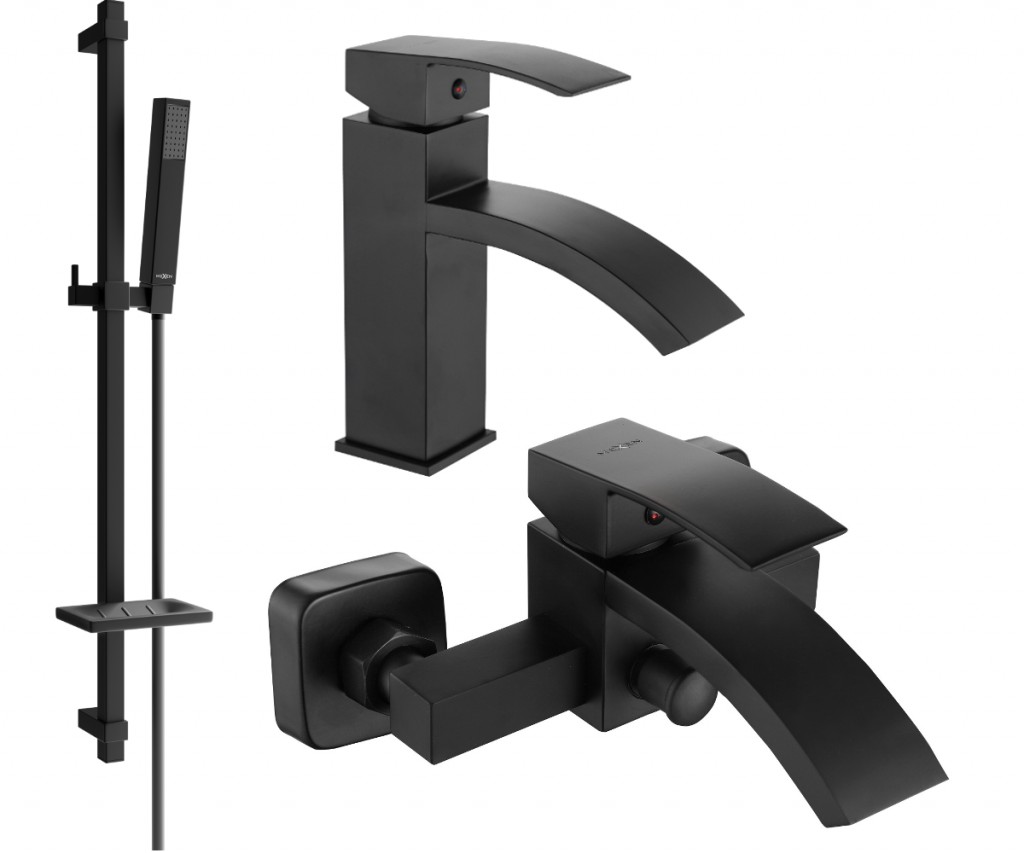 MEXEN/S - Libra DQ77 Set umývadlovej a vaňovej batérie s príslušenstvom, čierna 745103DQ77-70