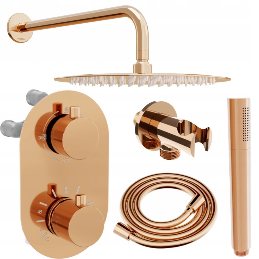 MEXEN/S MEXEN/S - Kai DR70 podomietkový sprchový SET + slim sprcha 30, ružové zlato 77602DR7030-60