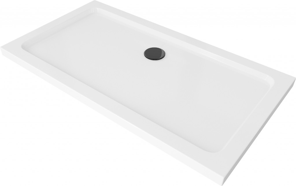MEXEN/S - Flat sprchová vanička obdĺžniková slim 120 x 70 cm, biela + čierny sifón 40107012B