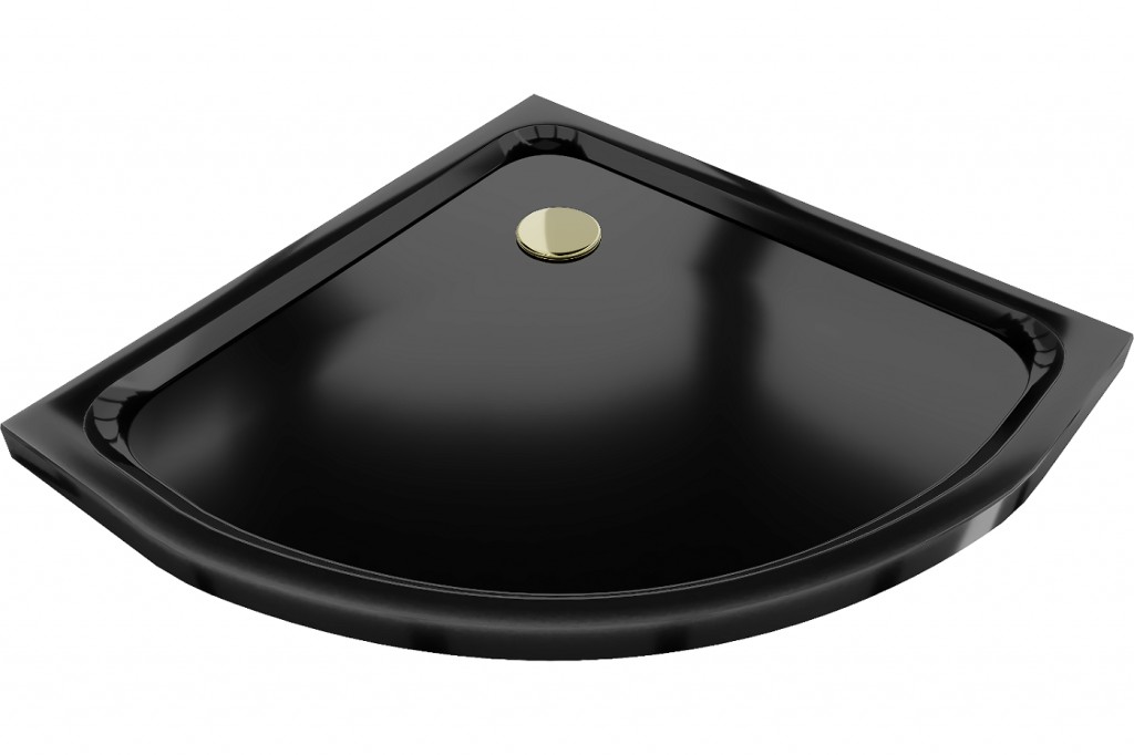 MEXEN/S - Flat sprchová vanička štvrťkruhová slim 80 x 80, černá + zlatý sifón 41708080G