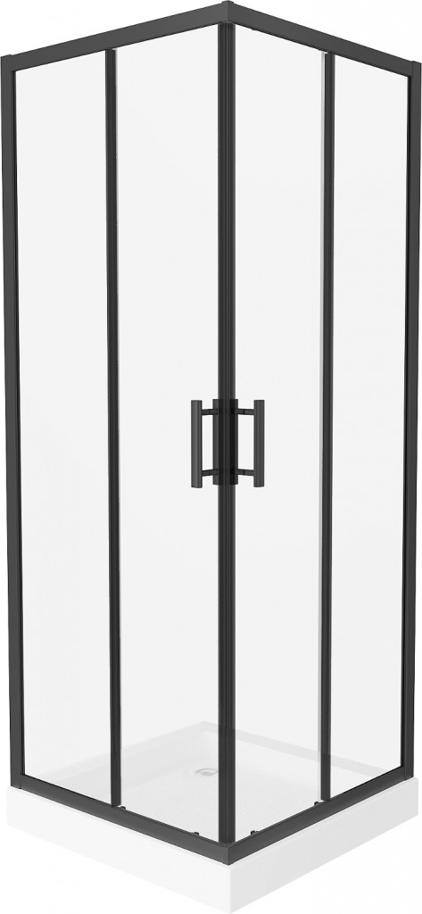 MEXEN/S - Rio štvorcový sprchovací kút 80 x 80, transparent, čierny + vanička so sifónom Rio, biela 860-080-080-70-00-4510