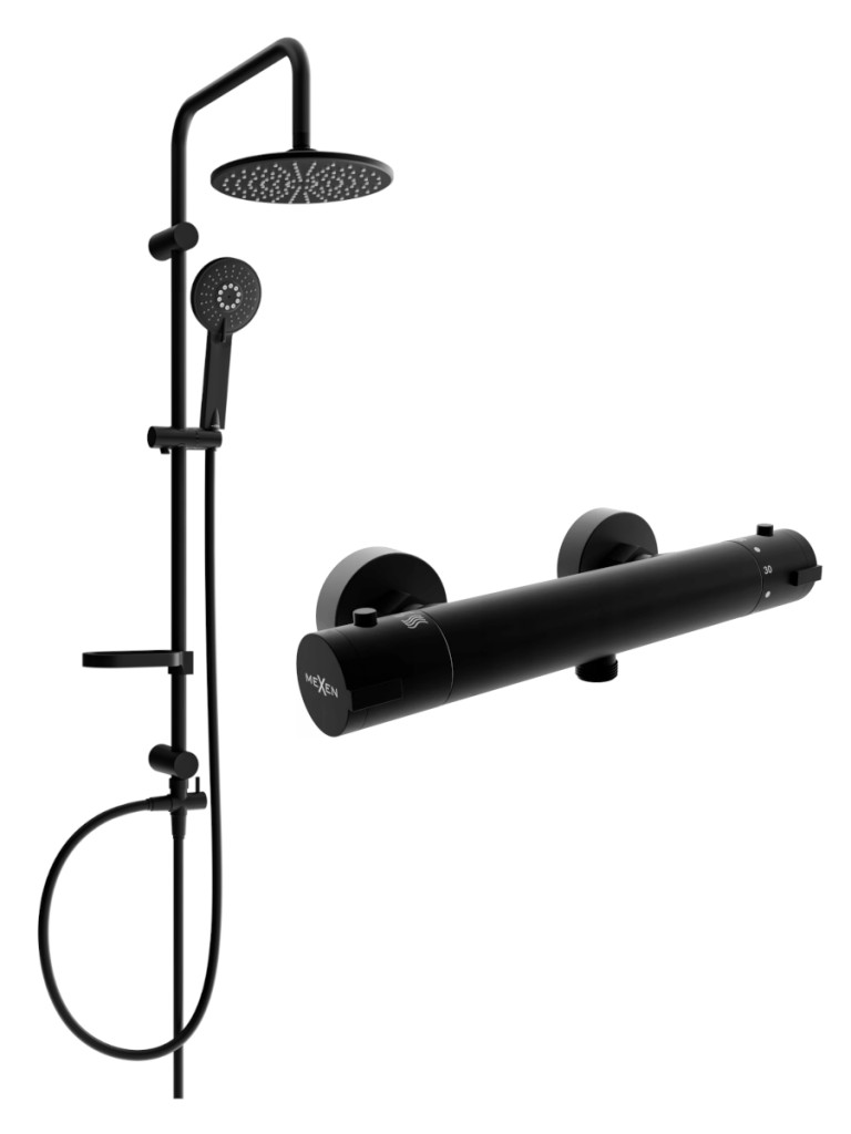 MEXEN/S - Carl sprchový stĺp vrátane sprchovej termostatickej batérie Kai, čierna 77100240-70