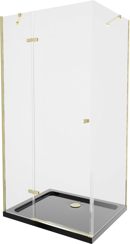 MEXEN/S - Roma sprchovací kút 80x100, transparent, zlatá + čierna vanička so sifónom 854-080-100-50-00-4070G