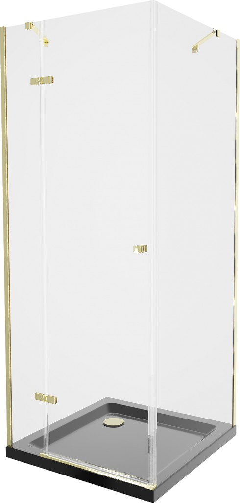 MEXEN/S - Roma sprchovací kút 90x90, transparent, zlatá + čierna vanička so sifónom 854-090-090-50-00-4070G