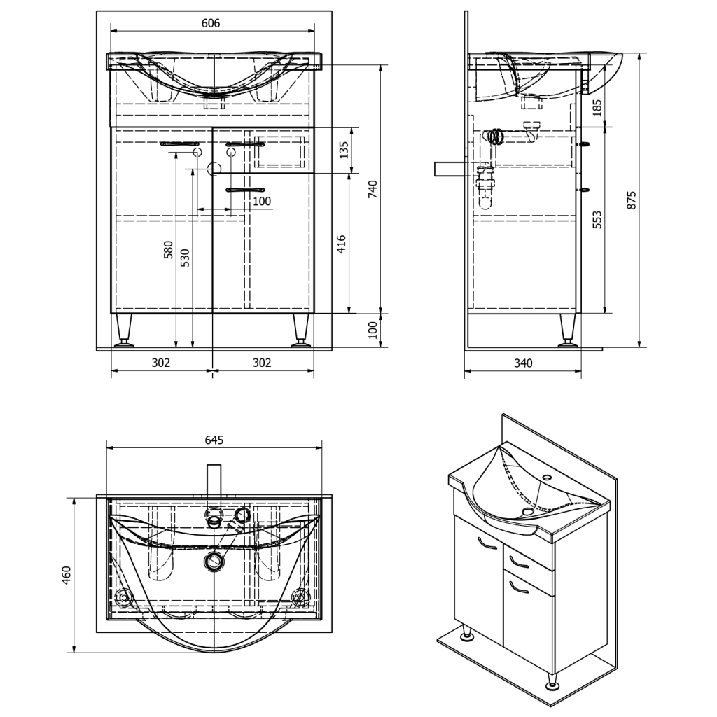 AQUALINE - KERAMIA FRESH umývadlová skrinka, 1 zásuvka, 60,6x74x34cm, biela (50064A)