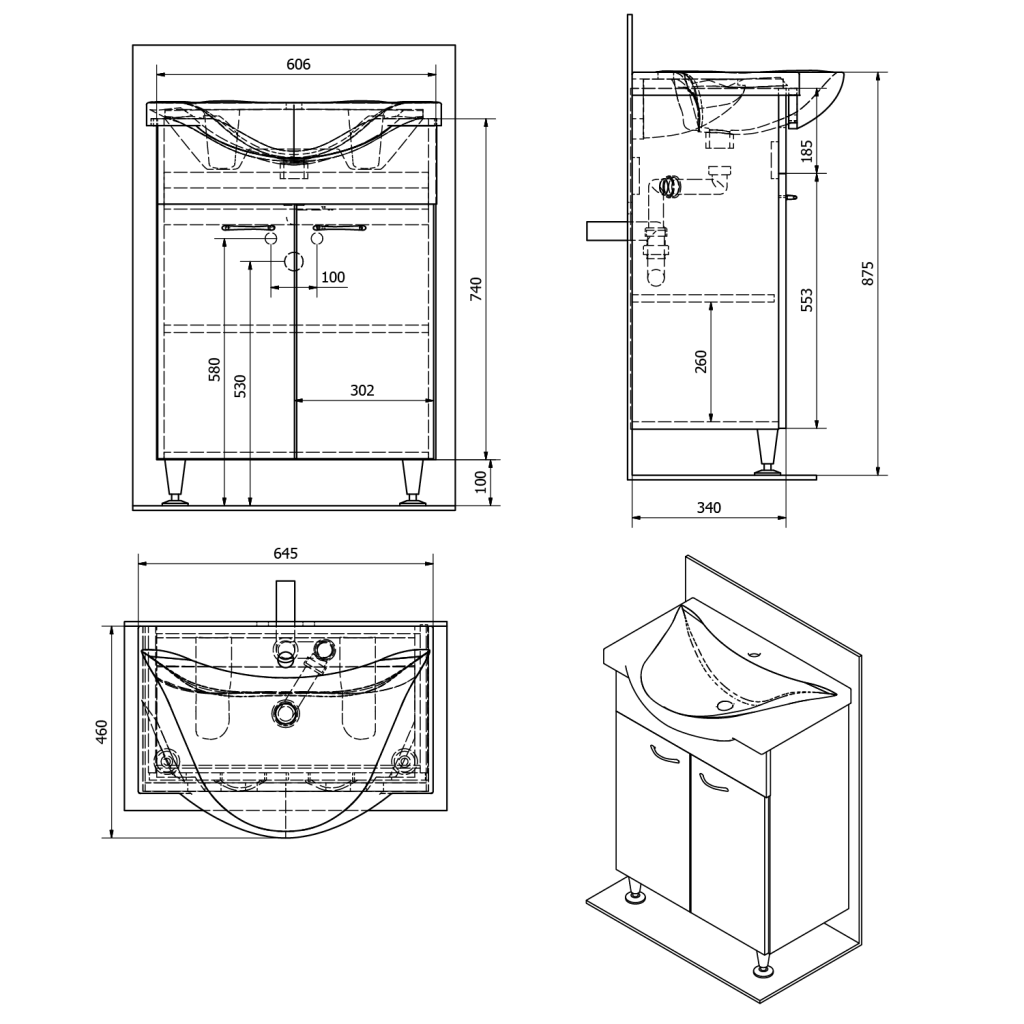AQUALINE - KERAMIA FRESH umývadlová skrinka 60,6x74x34cm, biela (50063A)