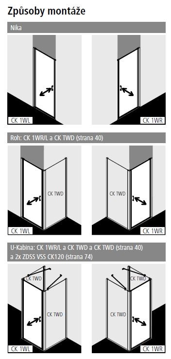 KERMI - Cada XS biela kyvné dvere, pánty vľavo 750/2000 číre sklo s CadaClean CK1WL075202PK (CK1WL075202PK)