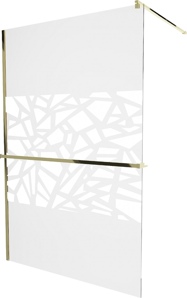 MEXEN/S - KIOTO Sprchová zástena WALK-IN s poličkou a držiakom uterákov 70 x 200, transparent/bialy vzór 8 mm, zlatá 800-070-121-50-85