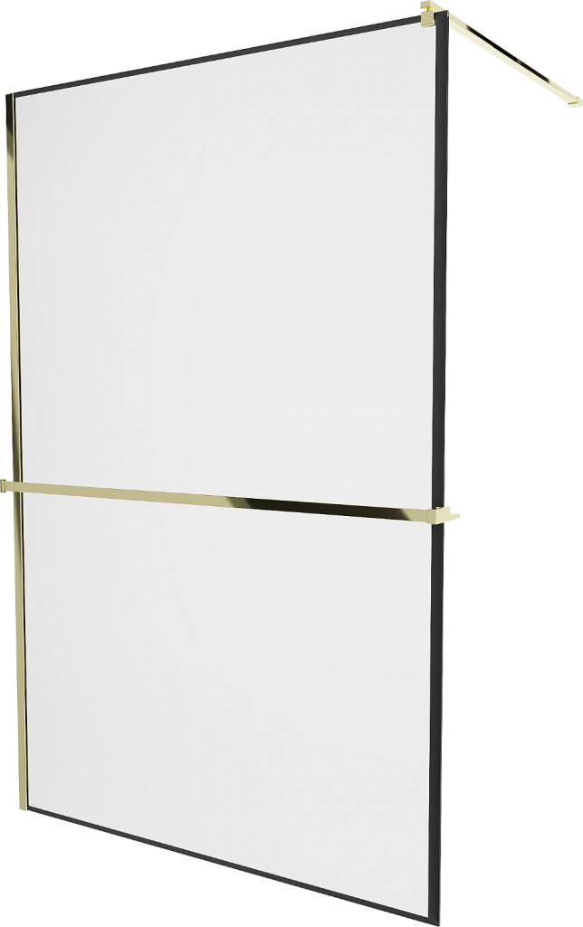 MEXEN/S - KIOTO Sprchová zástena WALK-IN s poličkou a držiakom uterákov 80 x 200, transparent/čierna 8 mm, zlatá 800-080-121-50-70