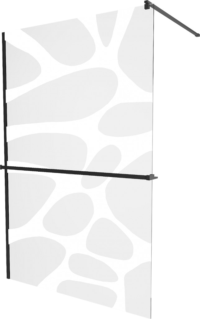 MEXEN/S - KIOTO Sprchová zástena WALK-IN s poličkou a držiakom uterákov 90 x 200, transparent/biely dekor 8 mm, čierna 800-090-121-70-97