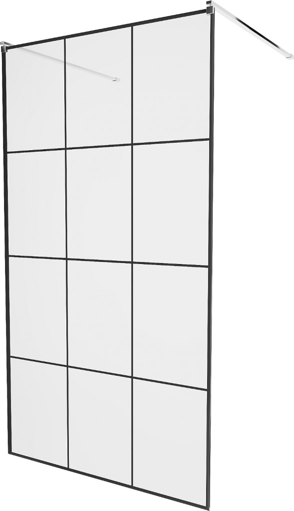 MEXEN/S - KIOTO samostatne stojaca sprchová zástena 100 x 200, transparent/čierna vzor 8 mm, chróm 800-100-002-01-77