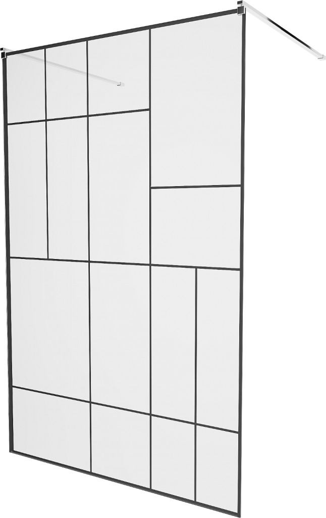 MEXEN/S - KIOTO samostatne stojaca sprchová zástena 100 x 200, transparent/čierna vzor 8 mm, chróm 800-100-002-01-78