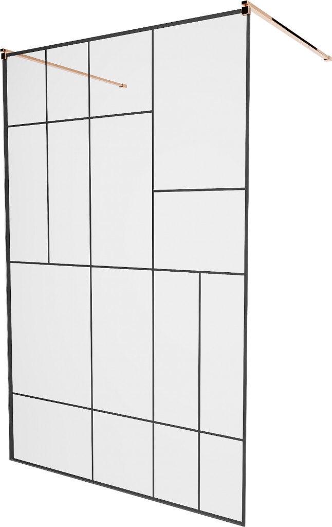 MEXEN/S - KIOTO samostatne stojaca sprchová zástena 100 x 200 cm, transparent/čierna vzor 8 mm, ružové zlato 800-100-002-60-78
