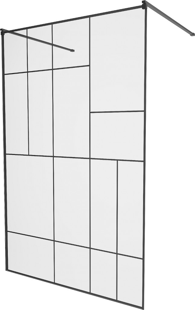 MEXEN/S - KIOTO samostatne stojaca sprchová zástena 100 x 200, transparent/čierna vzor 8 mm, čierna 800-100-002-70-78