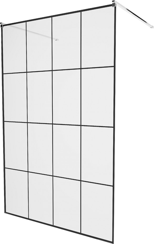 MEXEN/S - KIOTO samostatne stojaca sprchová zástena 130 x 200, transparent/čierna vzor 8 mm, chróm 800-130-002-01-77