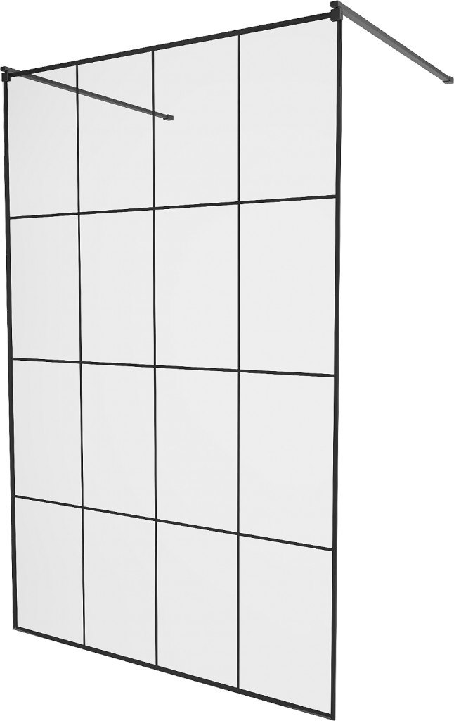 MEXEN/S - KIOTO samostatne stojaca sprchová zástena 130 x 200, transparent/čierna vzor 8 mm, čierna 800-130-002-70-77