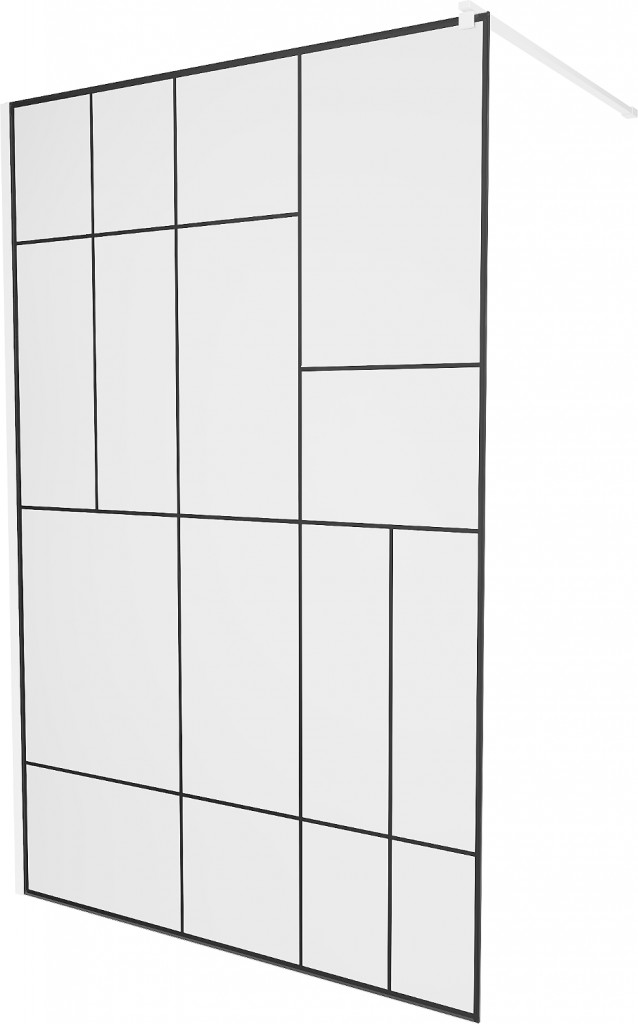 MEXEN/S - KIOTO Sprchová zástena WALK-IN 100 x 200, transparent/čierny vzor 8 mm, biela 800-100-101-20-78