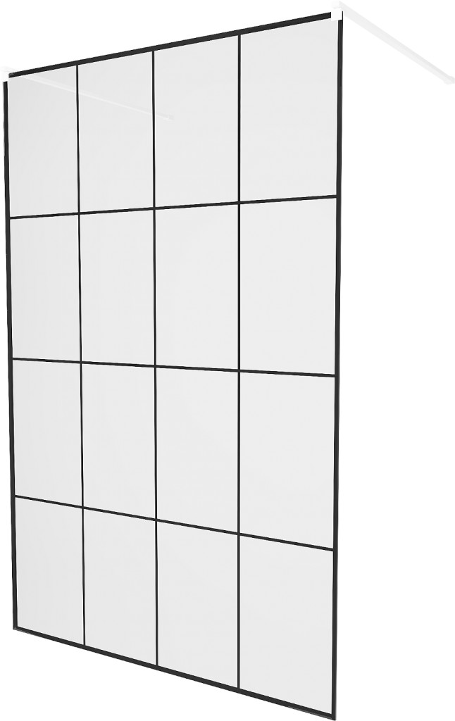 MEXEN/S - KIOTO samostatne stojaca sprchová zástena 130 x 200, transparent/čierny vzor 8 mm, biela 800-130-002-20-77