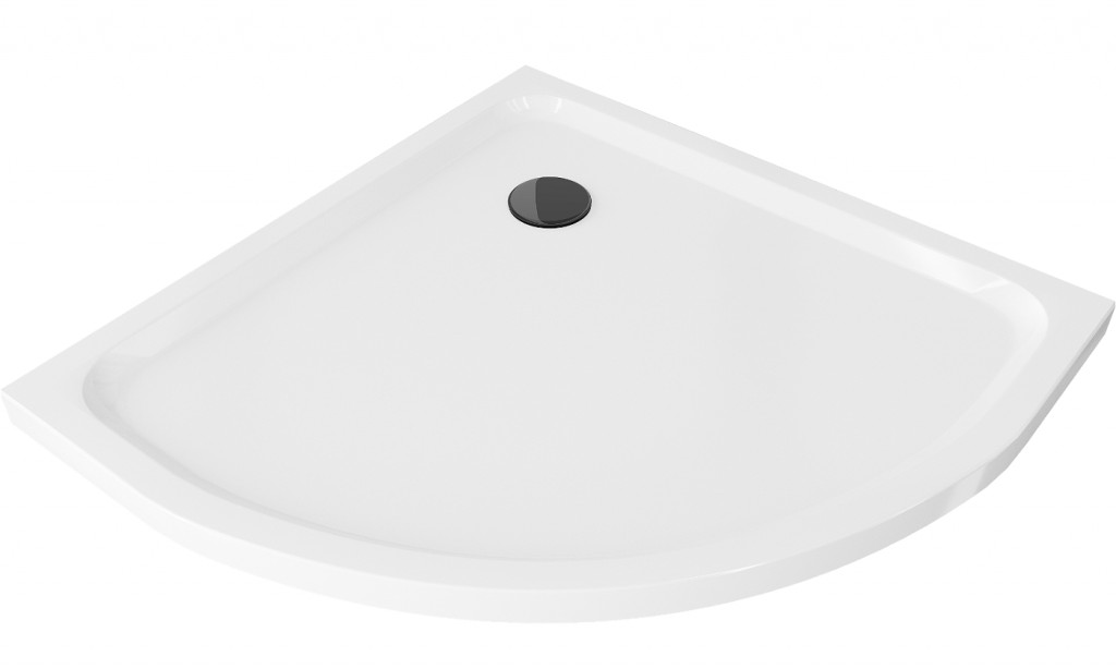 MEXEN/S - Flat sprchová vanička štvrťkruhová slim 100 x 100 cm, biela + čierny sifón 41101010B
