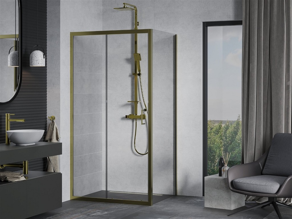 MEXEN/S - Apia sprchovací kút obdĺžnik 95x100 cm, transparent, zlatá (840-095-100-50-00)