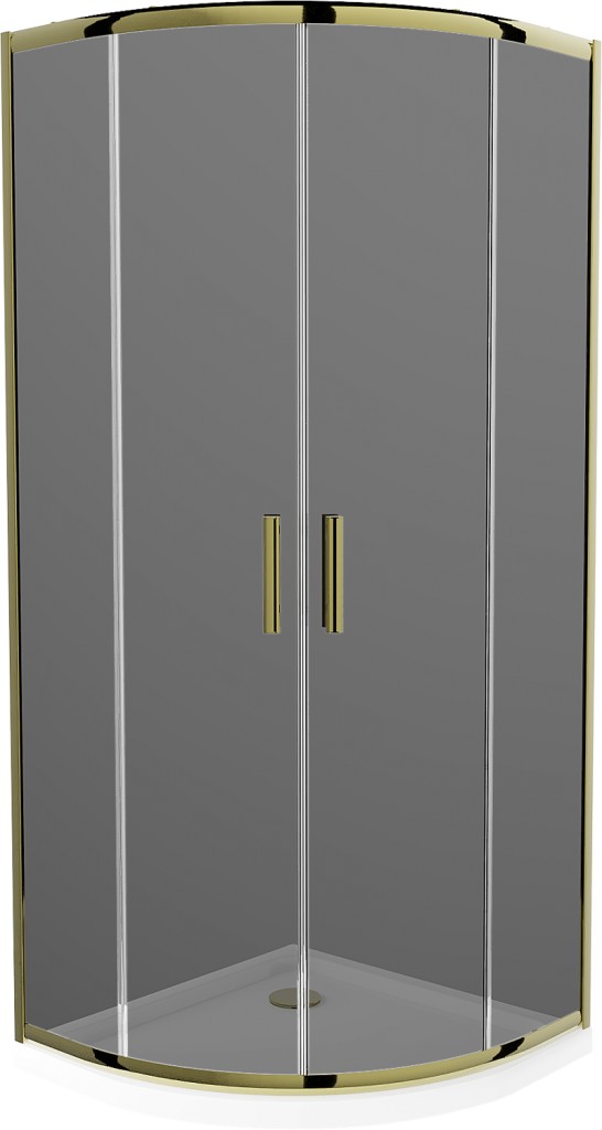 MEXEN/S - Apia sprchovací kút štvrťkruh 80x80 cm, grafit, zlatá + biela vanička so sifónom 863-080-080-50-40-4110G