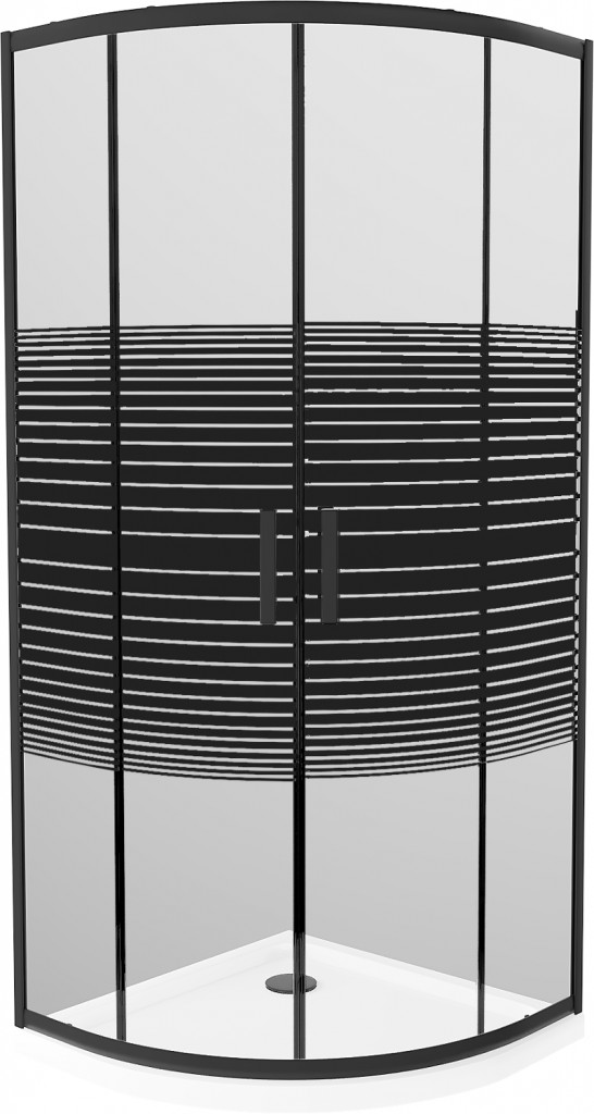 MEXEN/S - Apia sprchovací kút štvrťkruh 90x90 cm, pruhy, čierna + biela vanička so sifónom 863-090-090-70-20-4110B