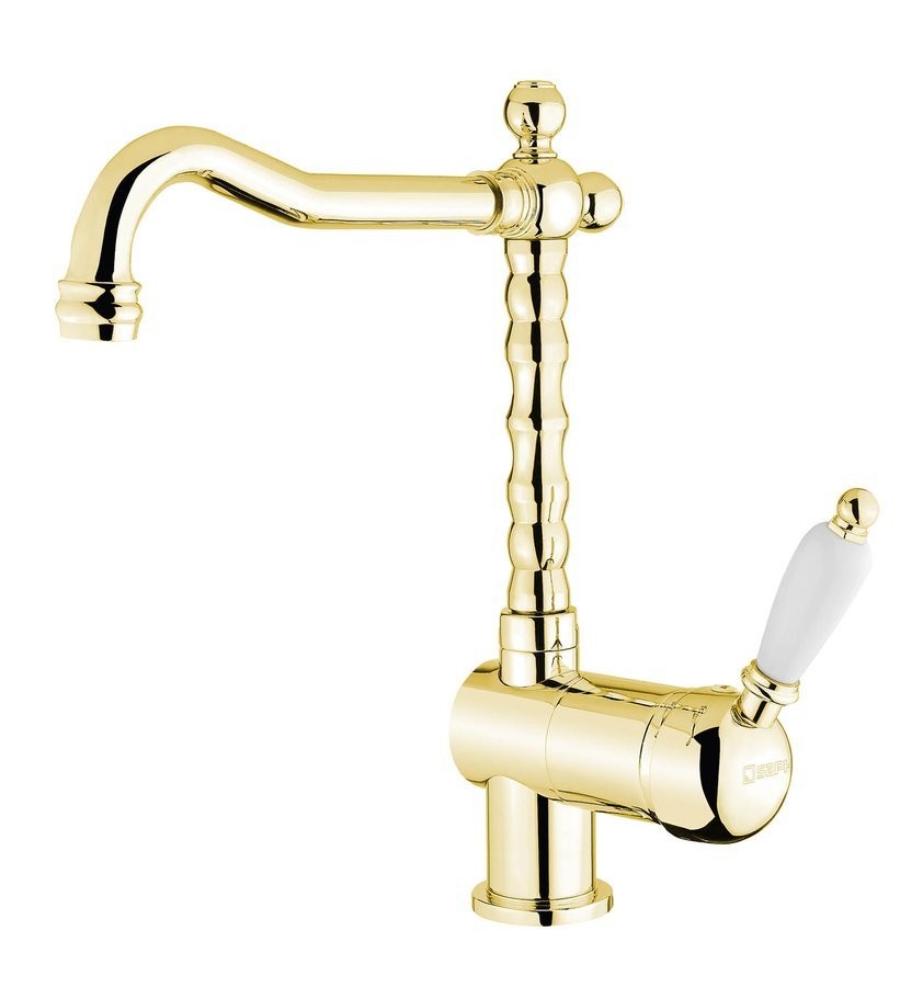 SAPHO SAPHO - KIRKÉ WHITE stojánkova drezová batéria, biela páčka, zlato KI14BZ