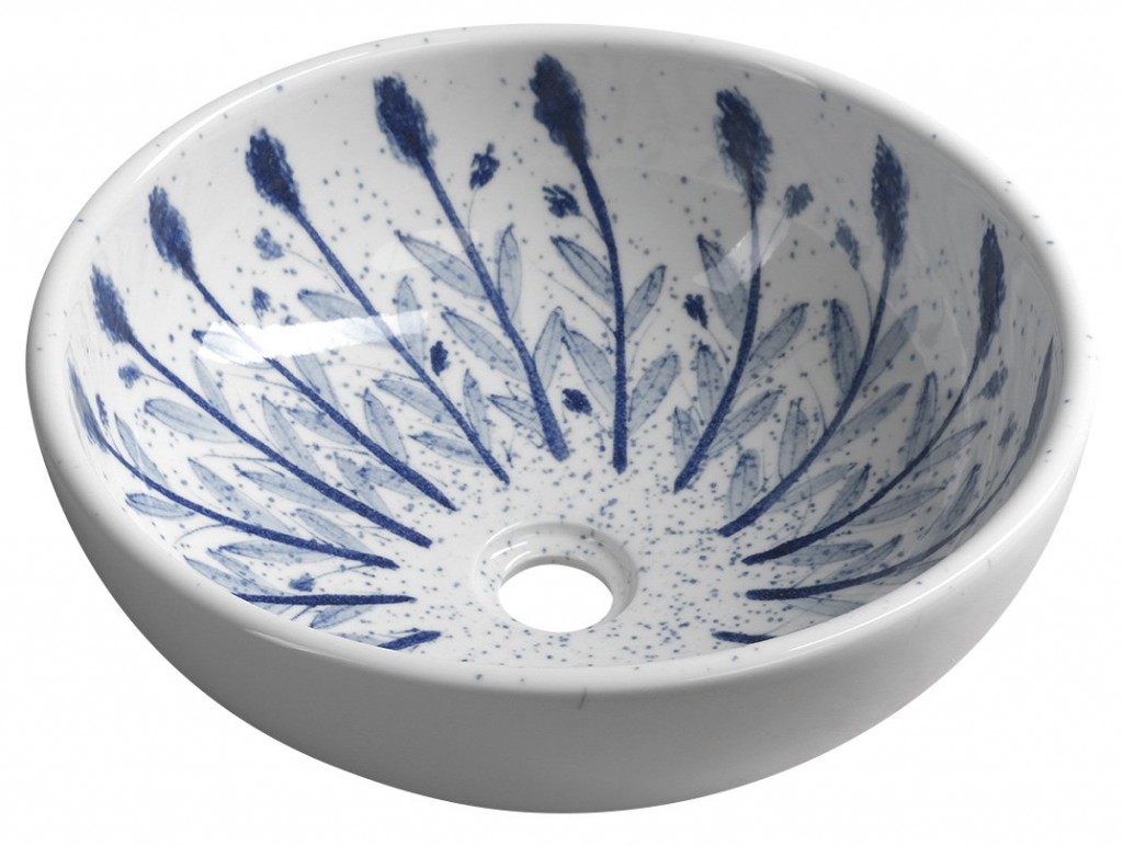 SAPHO - PRIORI keramické umývadlo na dosku Ø 41 cm, bielá s modrým vzorom PI028